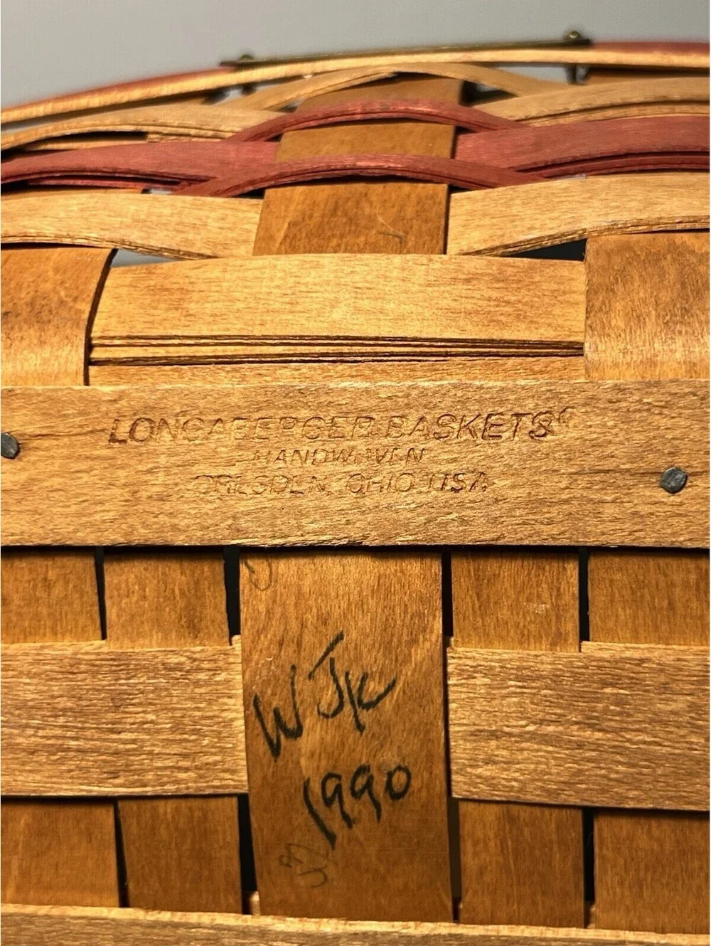 Longaberger 1990 Christmas Gingerbread Basket Signed Plastic Liner, 10x6.5”